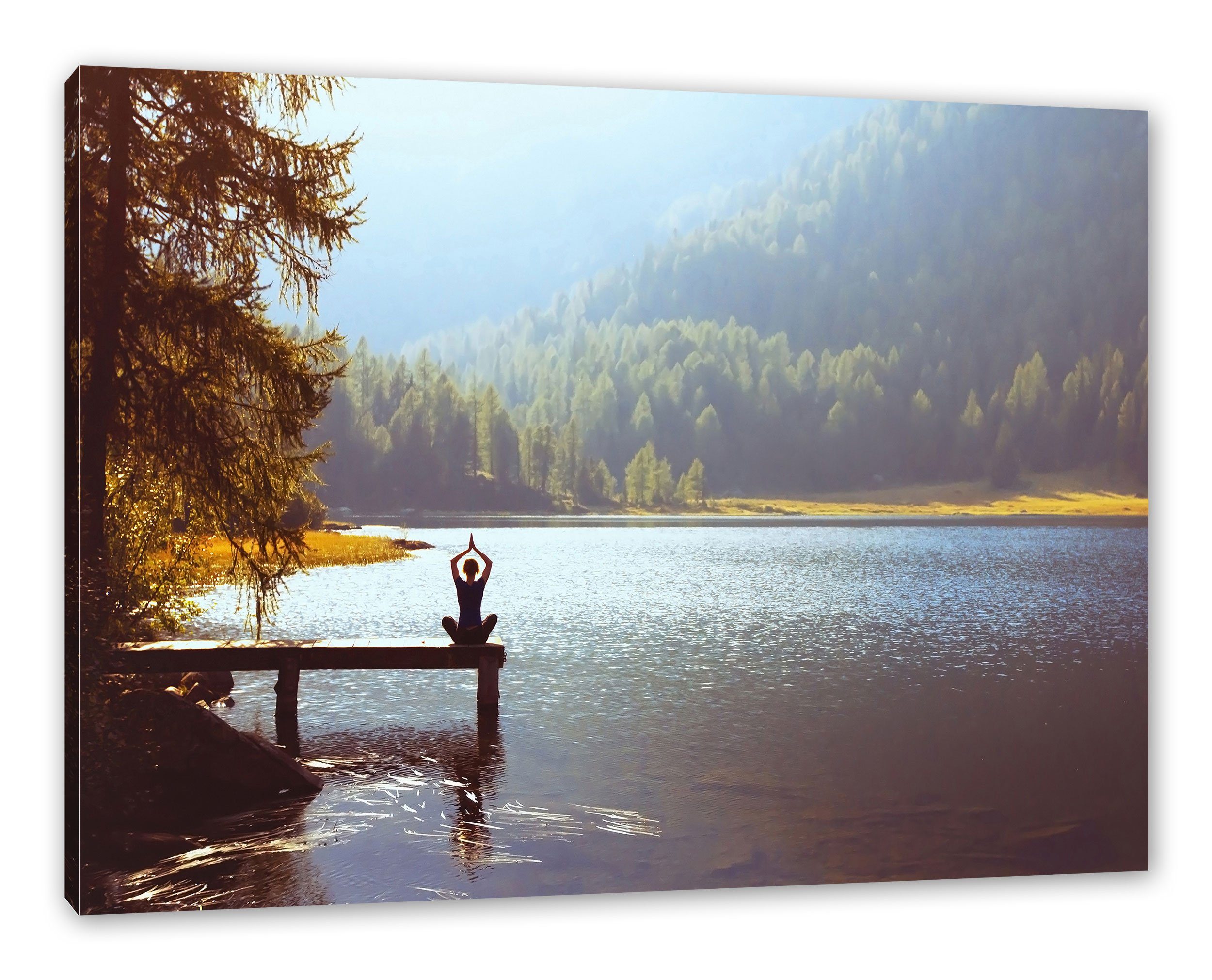 See Yoga (1 Yoga am Leinwandbild Leinwandbild fertig Zackenaufhänger See, am Pixxprint bespannt, inkl. St),
