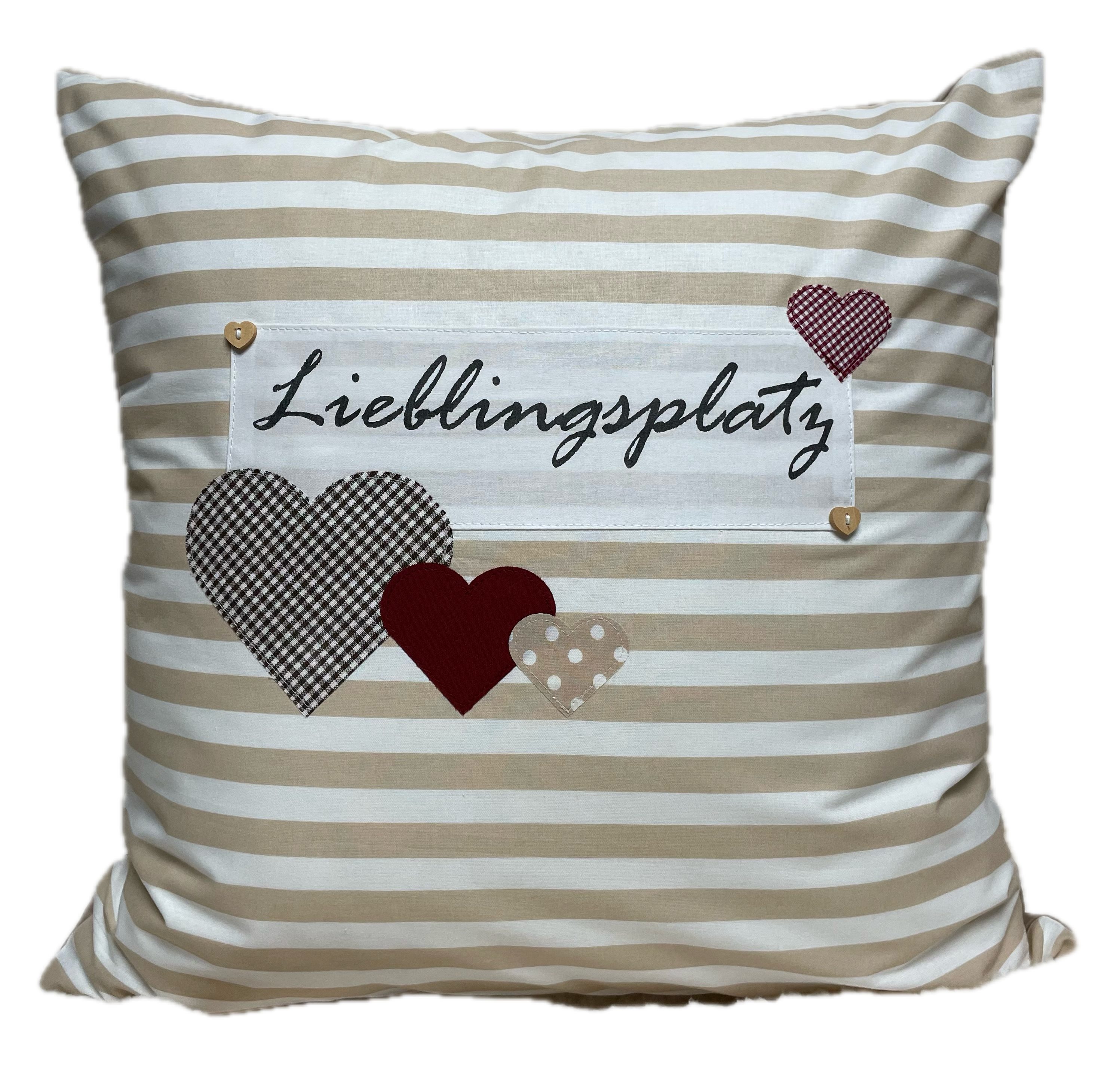 Ammerkind Dekokissen Landhausstil Kissenbezug *Lieblingsplatz* beige/weiß günstig online kaufen
