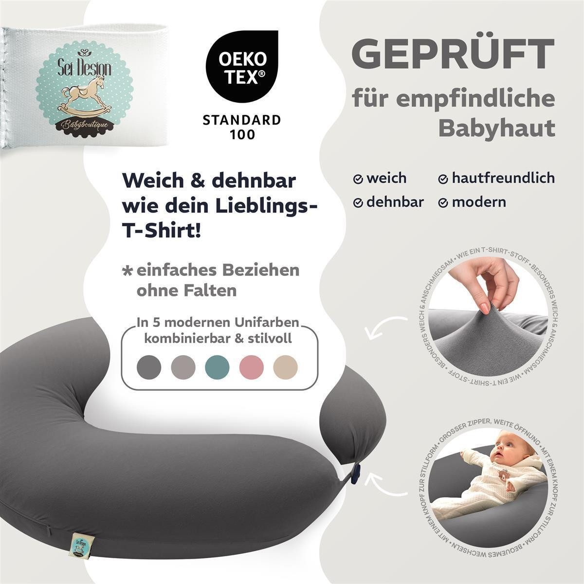 SEI Design Stillkissen Seitenschläferkissen XXL 190x35 Schwangerschaftskissen Lagerungskissen, Schwangerschaftskissen mit Bezug, 1-tlg., Seitenschläferkissen, P – Bild 5 von 5