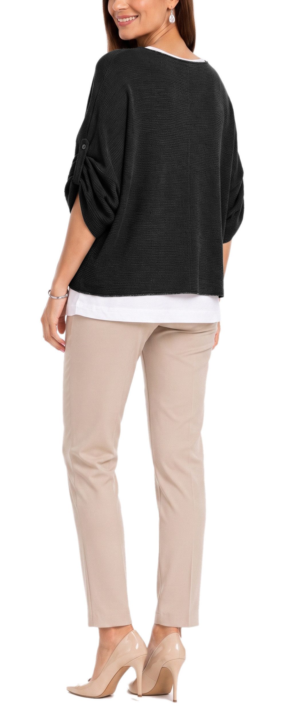 dy_mode Blusenshirt Damen Blusenshirt Oberteil 2-in-1 Lagenlook Shirt Fledermausärmel 2-teilige Set, inkl. Halskette, Fledermausärmel – Bild 2 von 5