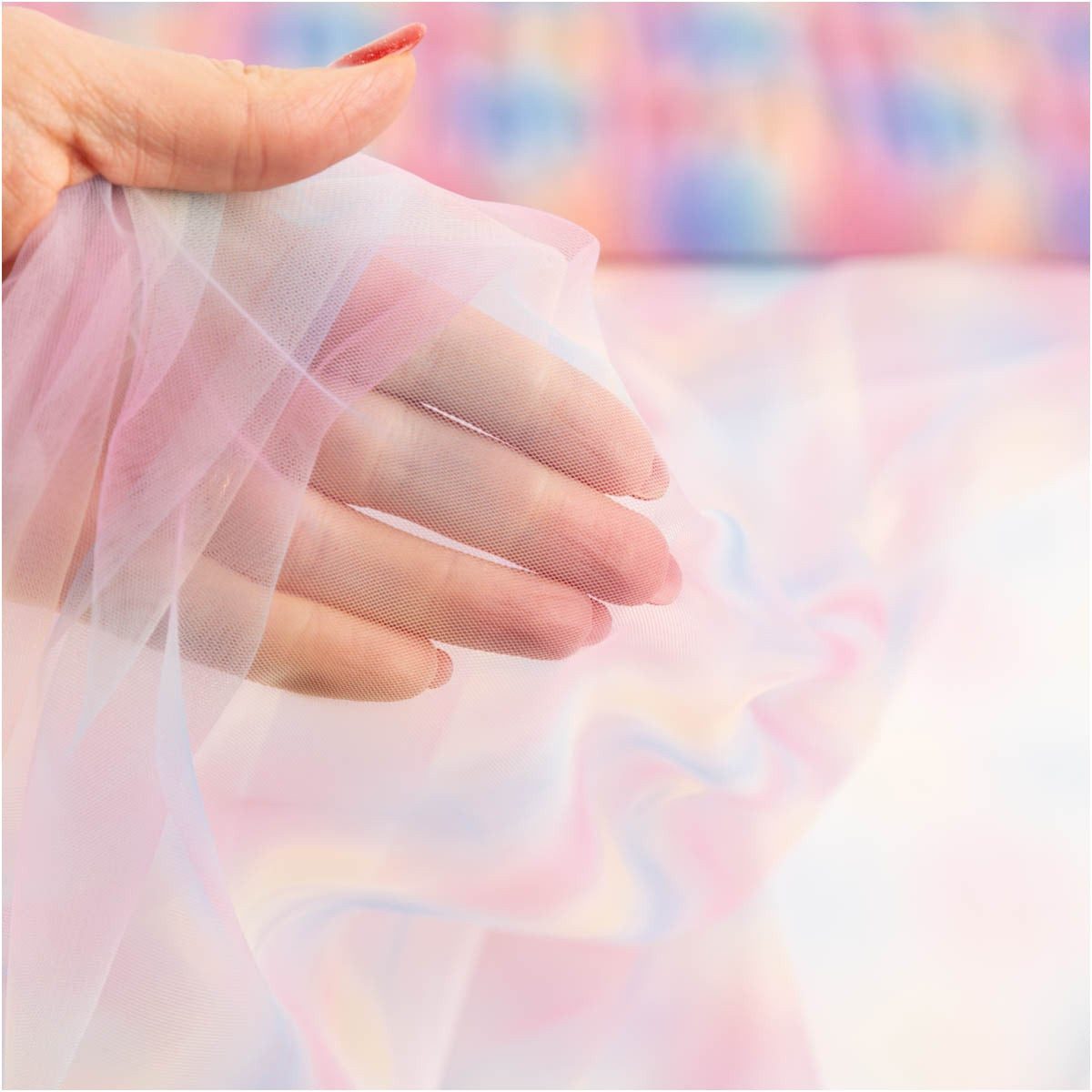 SCHÖNER LEBEN. Stoff Tüllstoff Meterware Soft Tüll Farbverlauf Tupfen pastell bunt 150cm, pflegeleicht