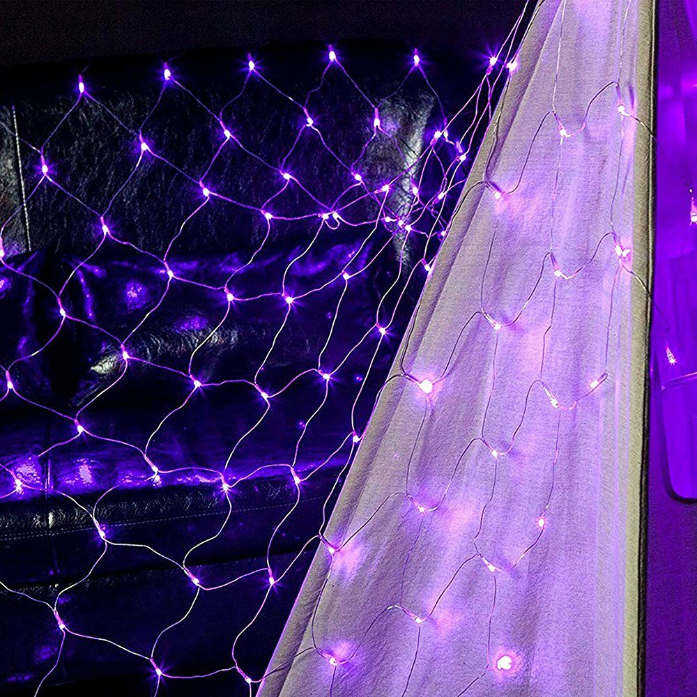 Lichternetz Lila LED Lichternetz Geburstag Netz Lichtervorhang,Lichterkette MUPOO 8 Modi,IP44 Party, Halloween, Wasserdicht,für mit Weihnachten, Fernbedienung,