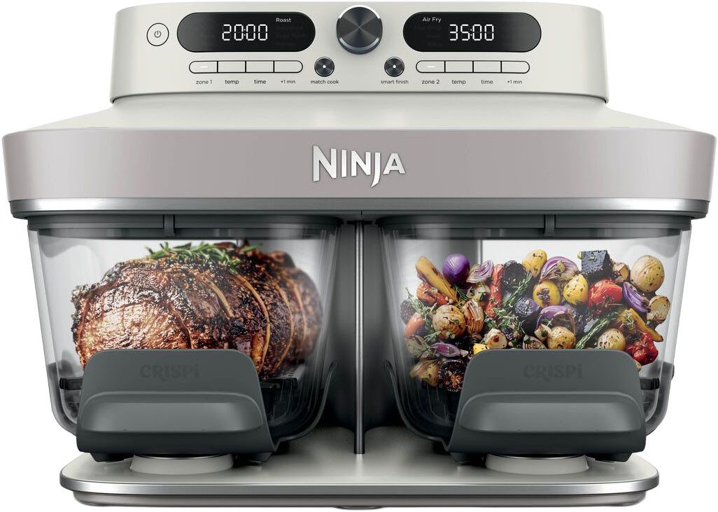 NINJA Heißluftfritteuse DD102EUIV2 Ninja CRISPi DualZone Glas-Air-Fryer mit 8 Funktionen – Weiß, 2860 W