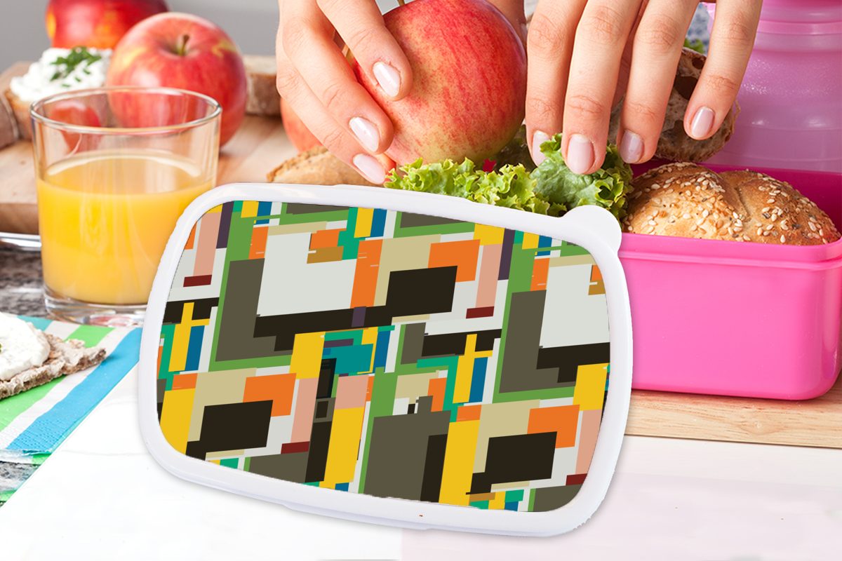 MuchoWow Lunchbox Geometrisch - Erwachsene, Muster Kunststoff rosa Kunststoff, Snackbox, Mädchen, Brotdose Abstrakt, Kinder, Brotbox - (2-tlg), für
