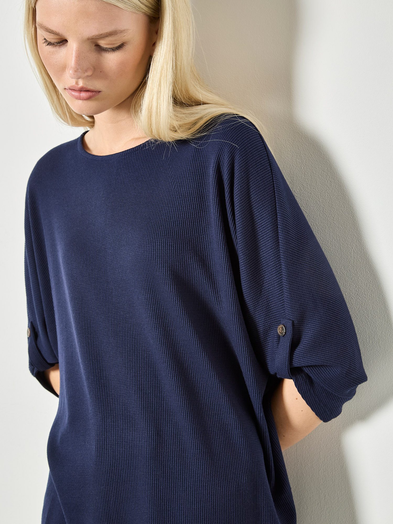 Apricot T-Shirt Waffelstrick-Oberteil mit Knopfdetail