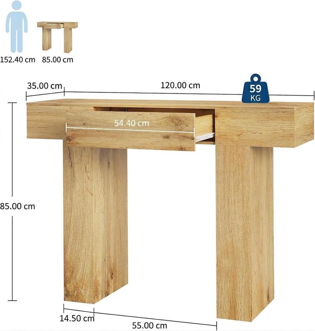 GarveeMore Konsolentisch 120 cm Landhaus Flurtisch Sofatisch, MDF-Material und Kippsicherung – Bild 2 von 5
