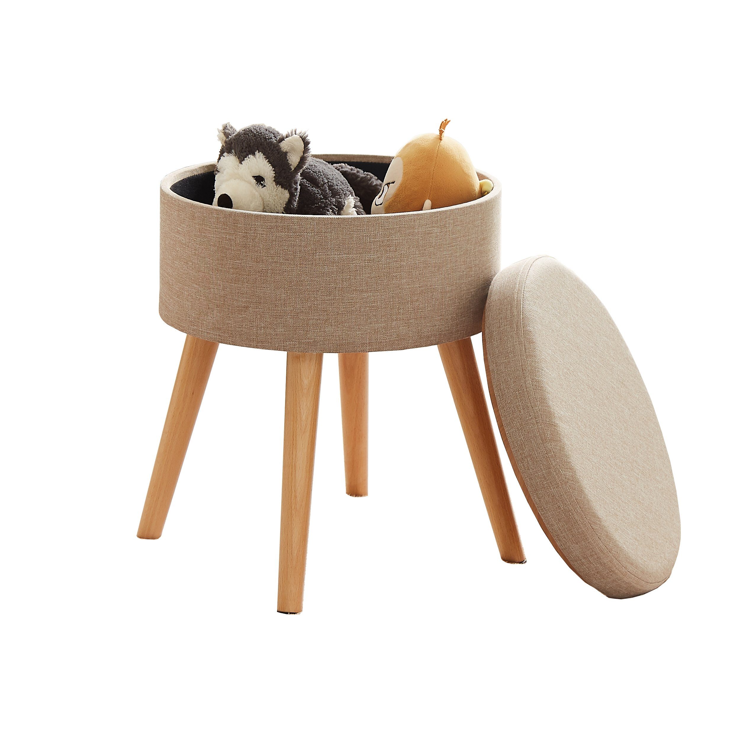 Hocker Sitzhocker mit Ablage, Sitztruhe, Spielzeugtruhe, Fußhocker,rund