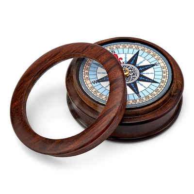 NKlaus Kompass Maritim 8,5cm Kompass aus Naturholz mit Glas im Deckel 3,5cm hoch Tasc