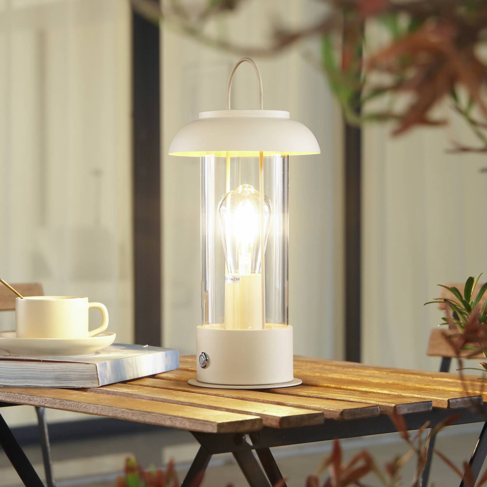 Lindby Außen-Tischleuchte Yvette, LED, Metall, Creme warmweiß IP44, 1 x 2 W günstig online kaufen