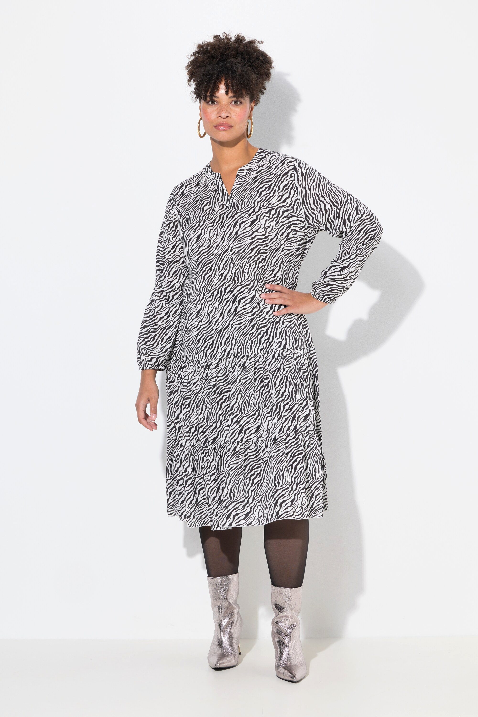 MIAMODA Jerseykleid Midikleid Zebramuster Saumvolants günstig online kaufen