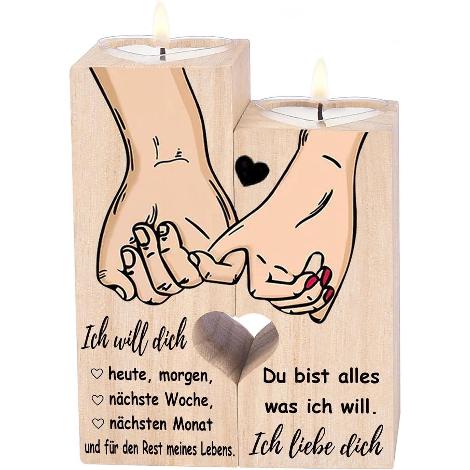 LuxusKollektion Teelichthalter Ich Liebe Dich Geschenke Kerzenhalter für Paare Holz 10x4,5x12cm (1 St)