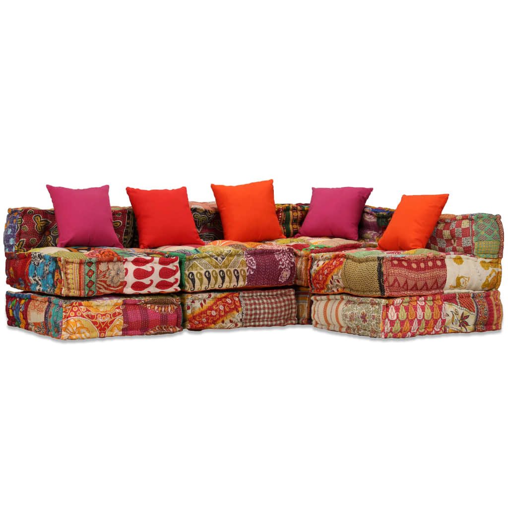 vidaXL Pouf, 4-Sitzer Modularer Pouf Patchwork Stoff