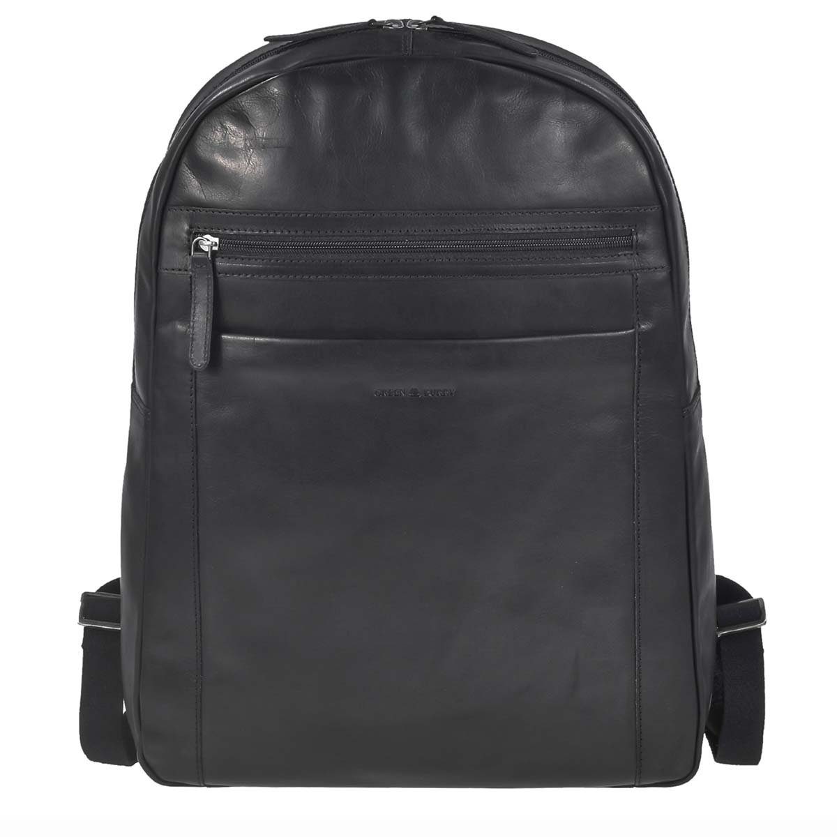 Greenburry Tagesrucksack Pure Black, Rucksack, Leder, Business mit Notebookfach, für Damen und Herren
