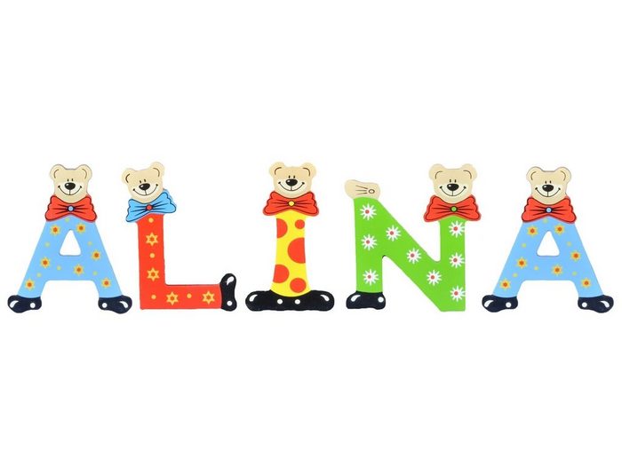 Playshoes Deko-Buchstaben (Set 5 St) Kinder Holz-Buchstaben Namen-Set ALINA - sortiert Farben können variieren bunt