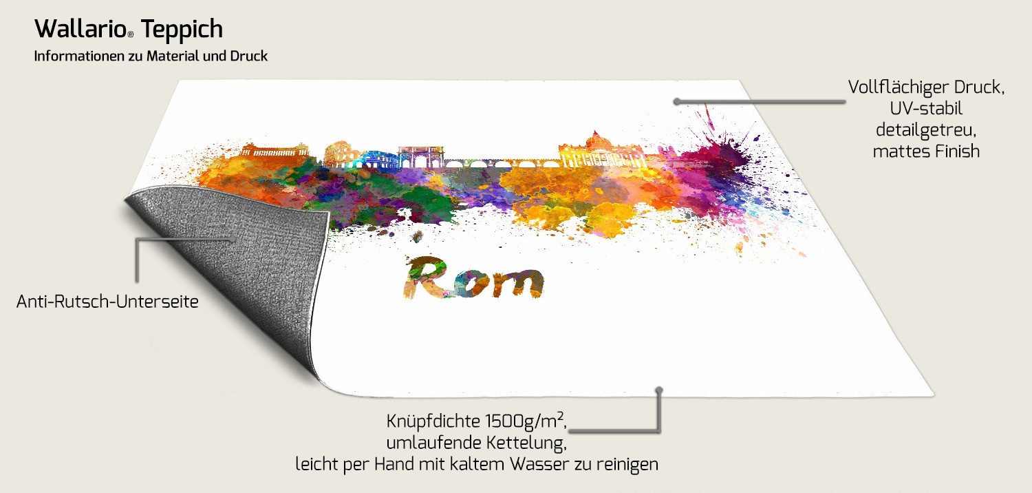 Wallario Teppich Städte als Aquarell - Skyline von Rom, rechteckig, rutschfest