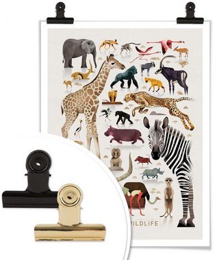 Wall-Art Poster Africa Safari Tiere Zebra Elefant Löwe, Afrika (1 St), Poster ohne Bilderrahmen