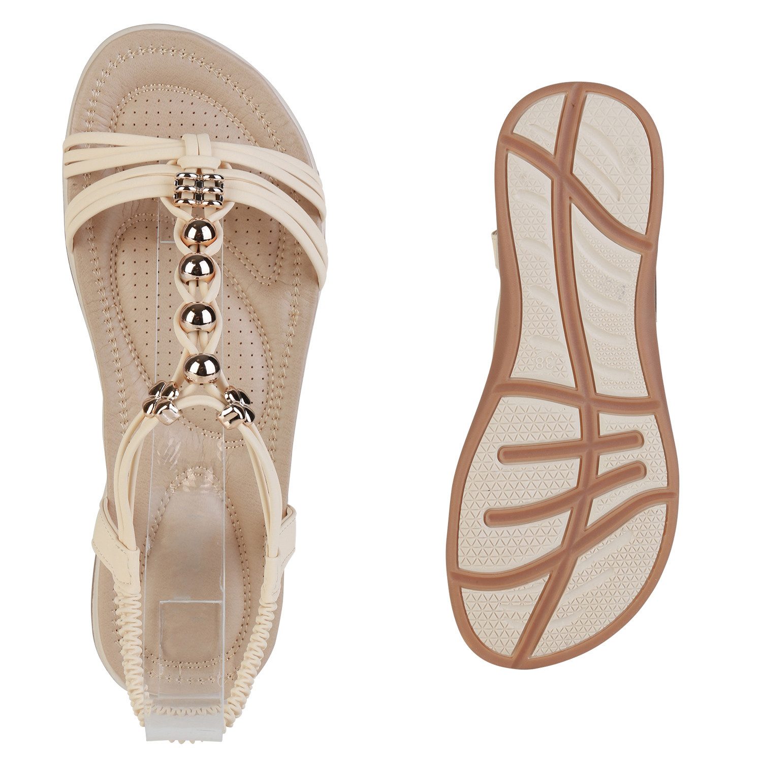 VAN HILL 838480 Riemchensandale Damen Sandalen Riemchensandalen Zierperlen Sommer-