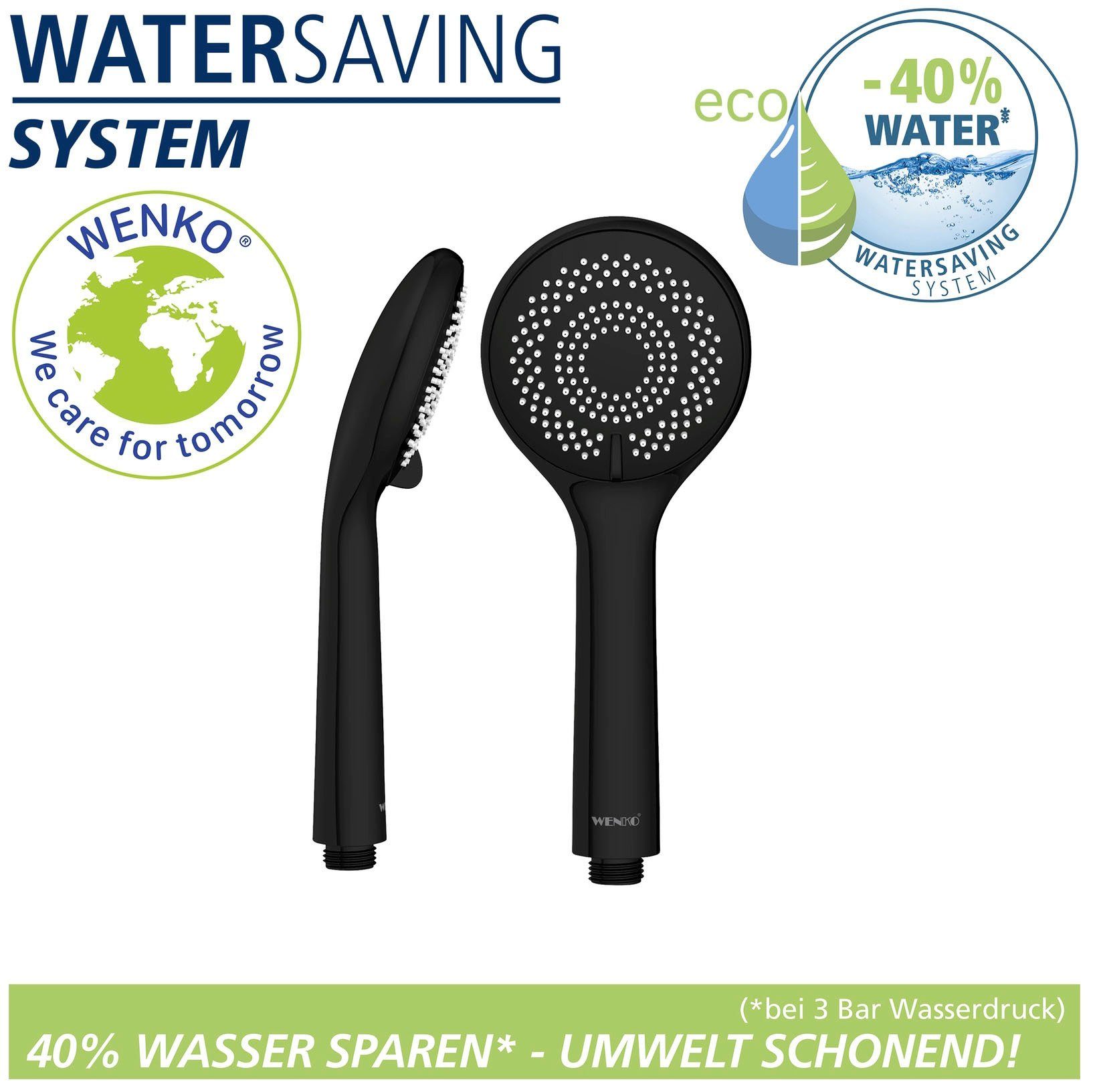WENKO Handbrause Watersaving, Schwarz matt, Ø 9,5 cm