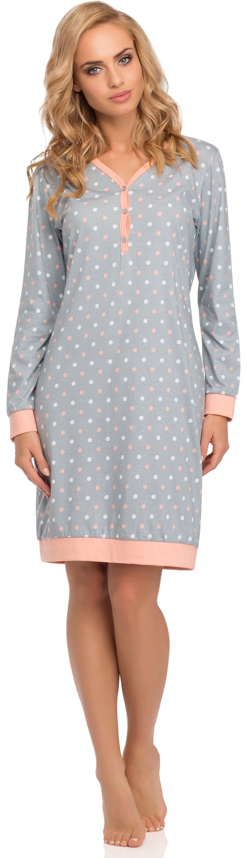 2015 Nachthemd (1-tlg) Damen Nachthemd 654 Cornette Grau/Rosa(Meggie2)