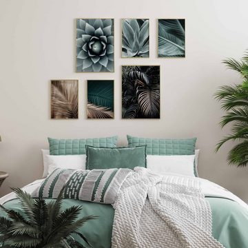 Heimlich Poster Set als Wohnzimmer Deko, Bilder DINA3 & DINA4, Agaven Palmen Gold, Pflanzen