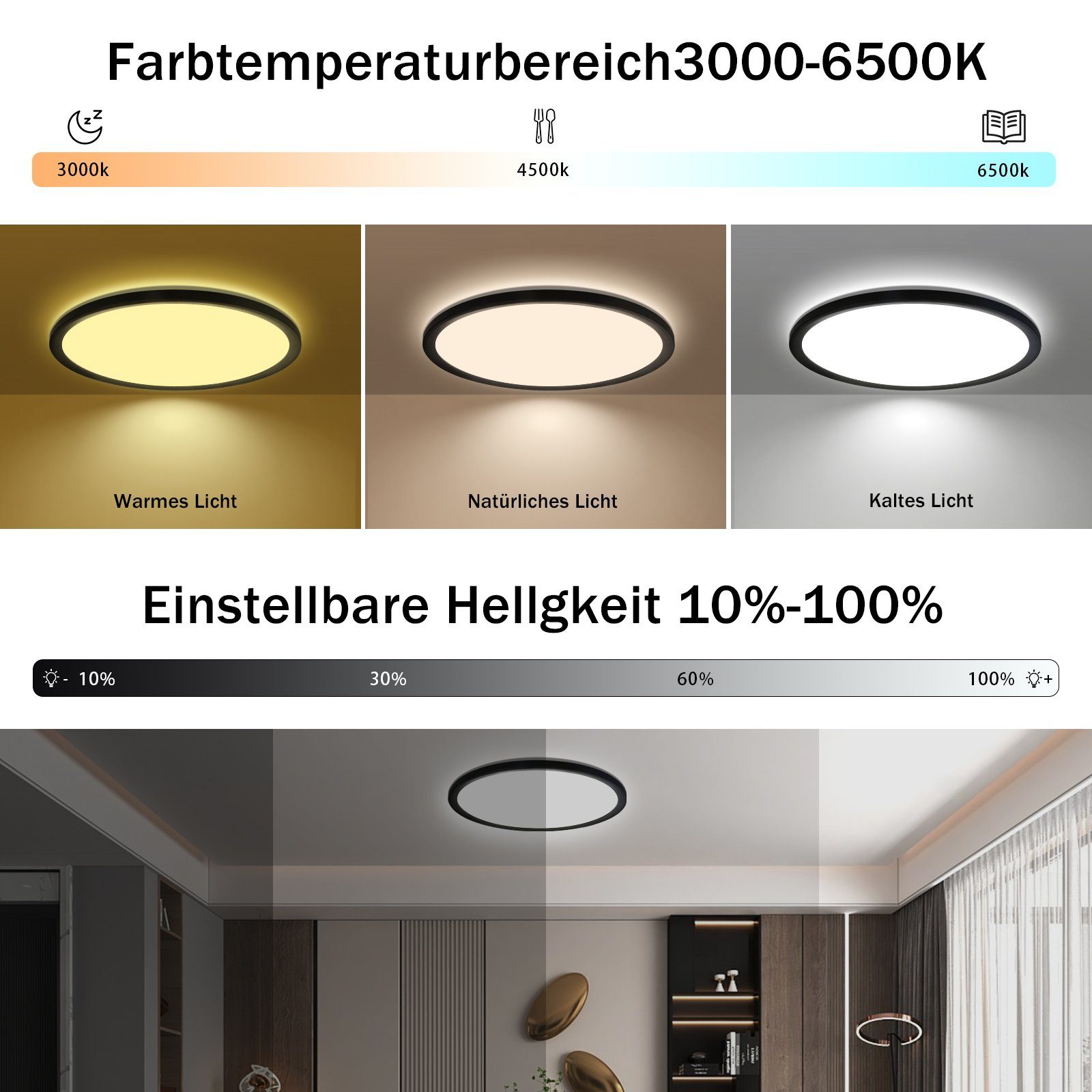 Nettlife LED Panel LED Deckenleuchte 28W Dimmbar RGB 3000K-6500K, LED fest günstig online kaufen