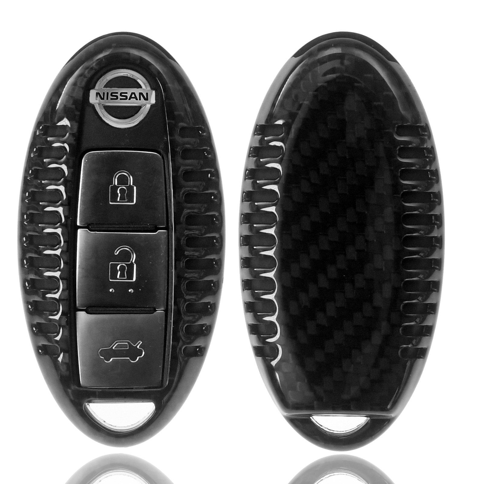 T-Carbon Schlüsseltasche Auto Schlüssel X-Trail für Juke Echt Schutz Qashqai Nissan KEYLESS Note Hülle Carbon Leaf Micra SMARTKEY Schwarz