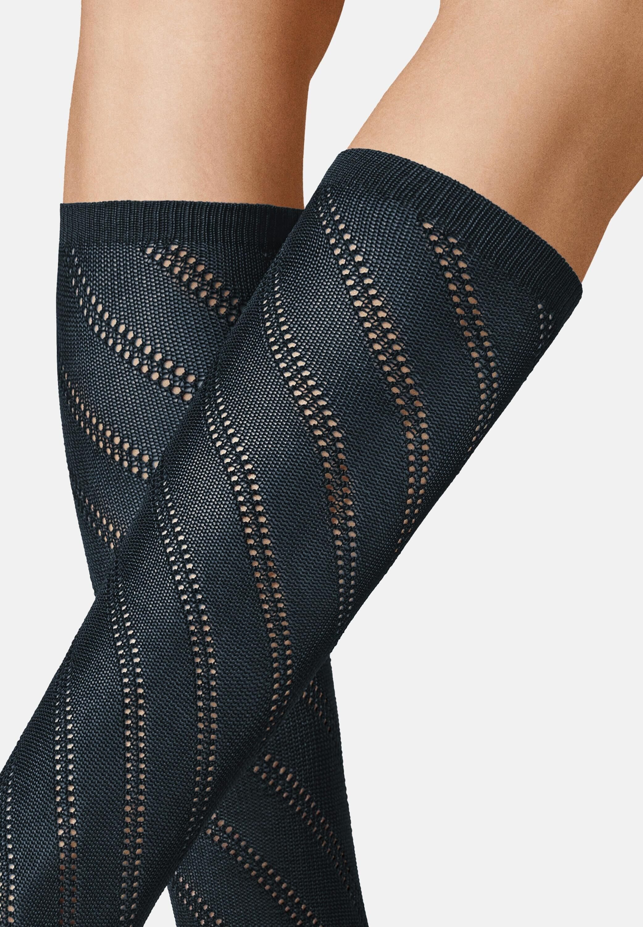 KUNERT Feinkniestrümpfe Diagonal Crochet (1-Paar) Kniestrümpfe mit diagonalem Häkelmuster