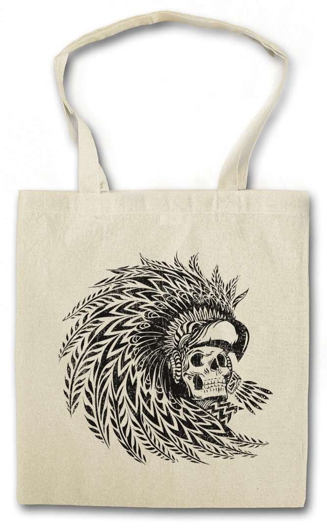Beuteltasche Dead Aztec Warrior Stofftasche Federschmuck Kopf Skelett Schädel