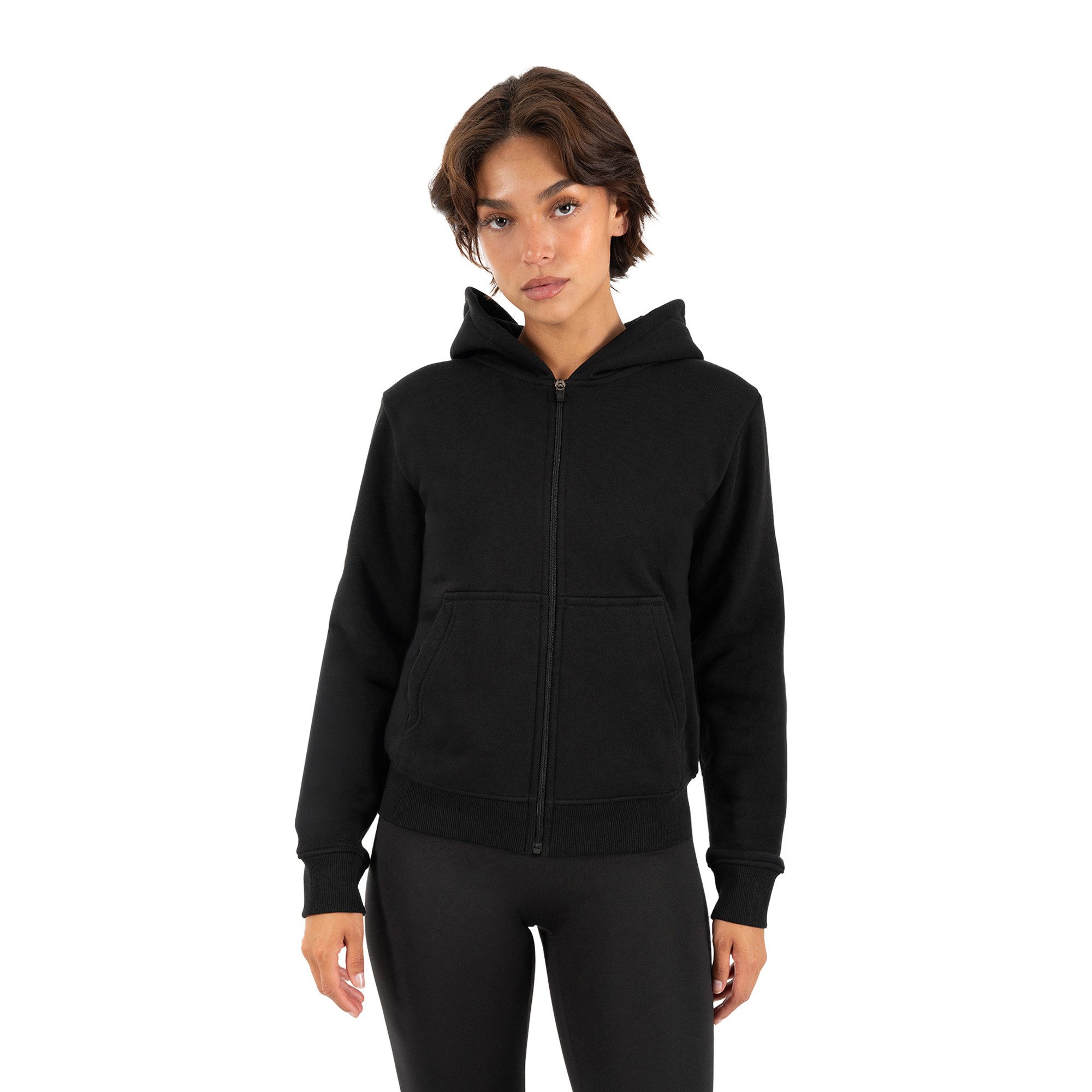 Smilodox Trainingsjacke Saria Damen, Zip Hoodie, Kapuzenpullover für Fitness & Freizeit Soft Touch, Kapuze, Kängurutasche, Rippbund