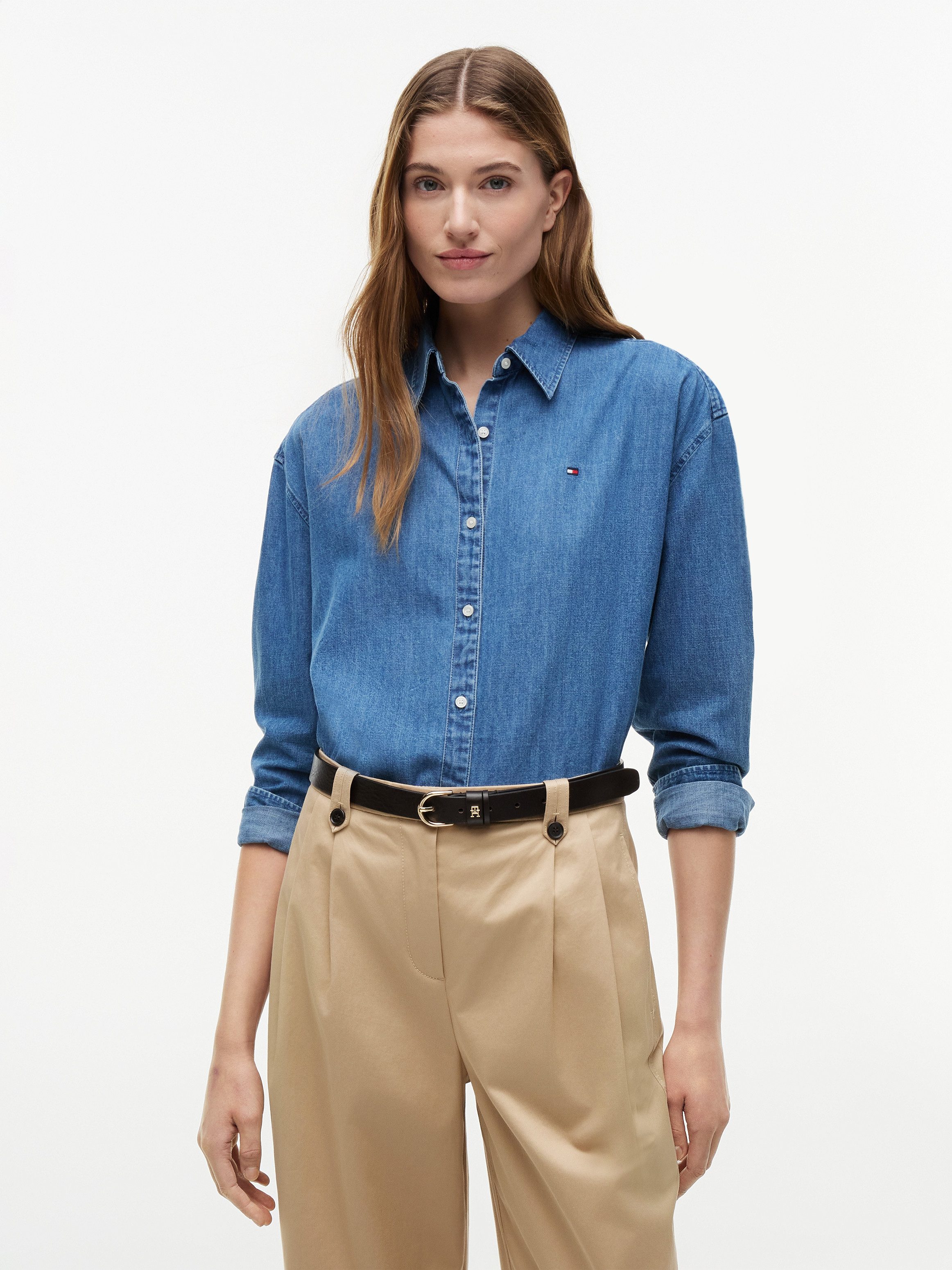 Tommy Hilfiger Jeansbluse LIGHT DENIM BOXY SHIRT LS Baumwolle