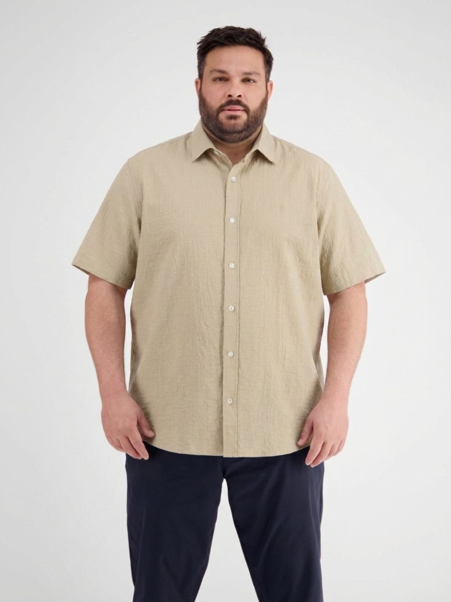 LERROS Kurzarmhemd Kurzarmhemd mit Knitterlook, grosse Größen