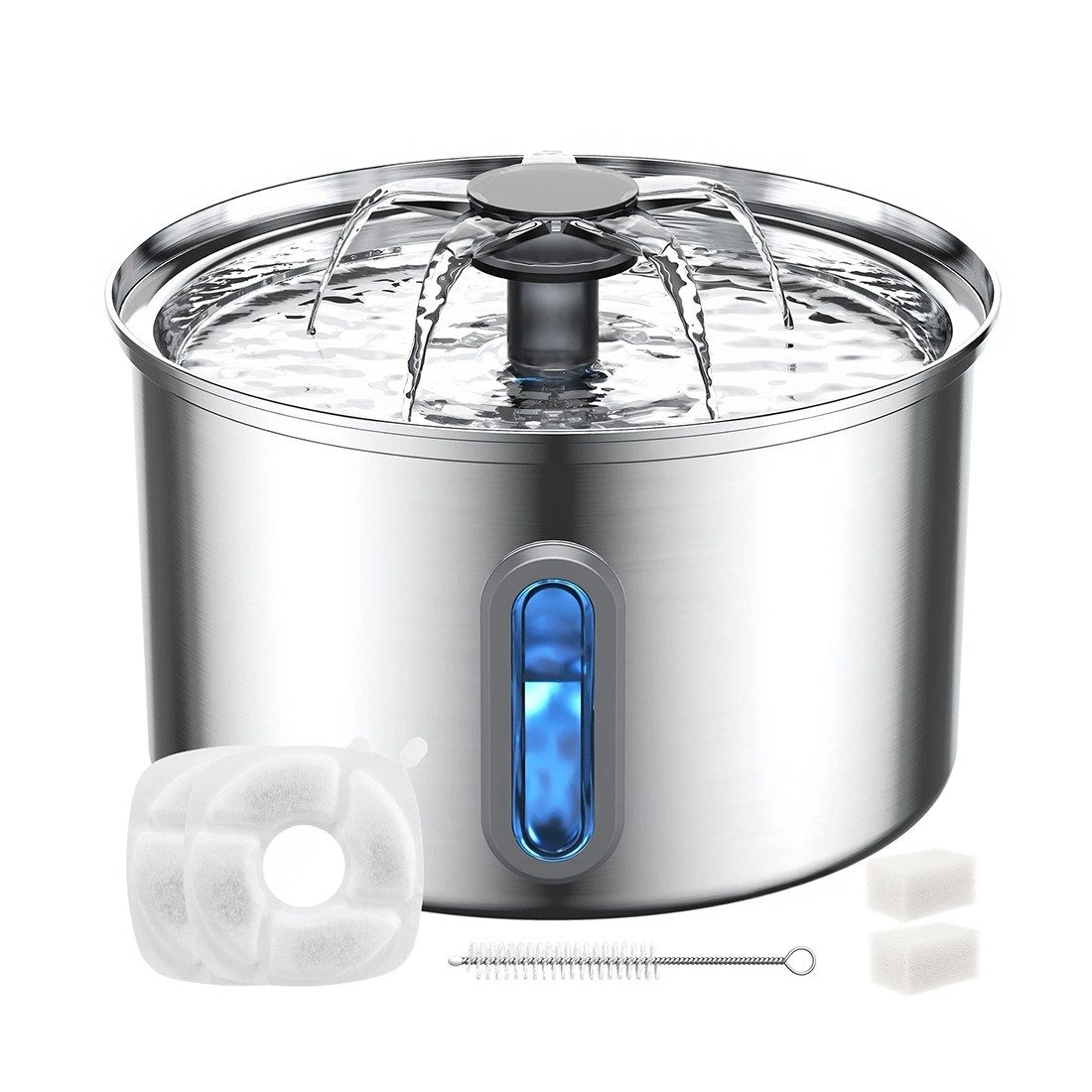 wohnTRAUM24 Trinkbrunnen 3.5L Trinkbrunnen Haustier Edelstahl Wasserspender mit Filter, Leiser Trinkbrunnen mit Filter – ideal für Katzen & kleine Hunde