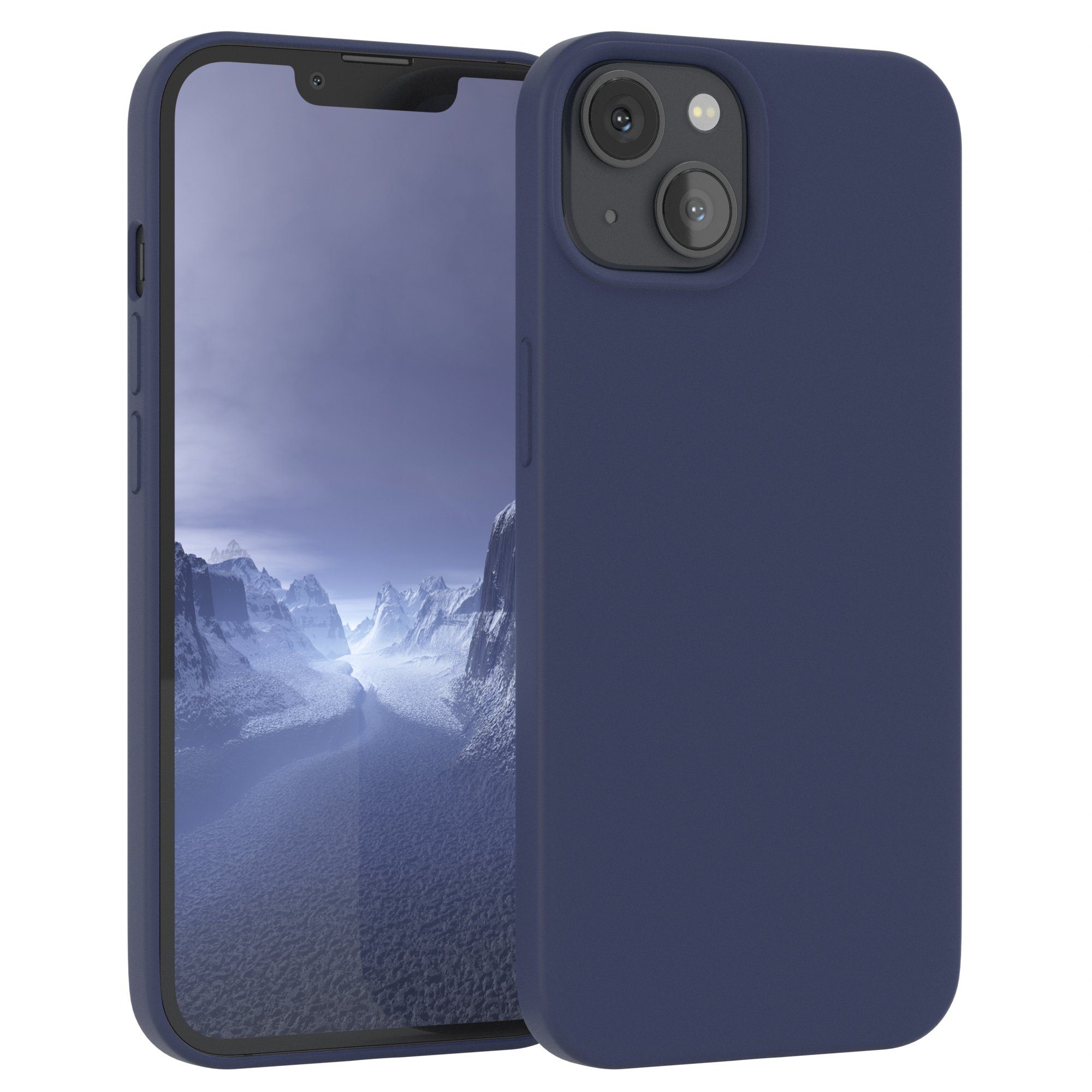 EAZY CASE Handyhülle Premium Silikon Case für Apple iPhone 13 6,1 Zoll, Handy Softcase Hülle Silikon mit Displayschutz Case Blau / Nachtblau