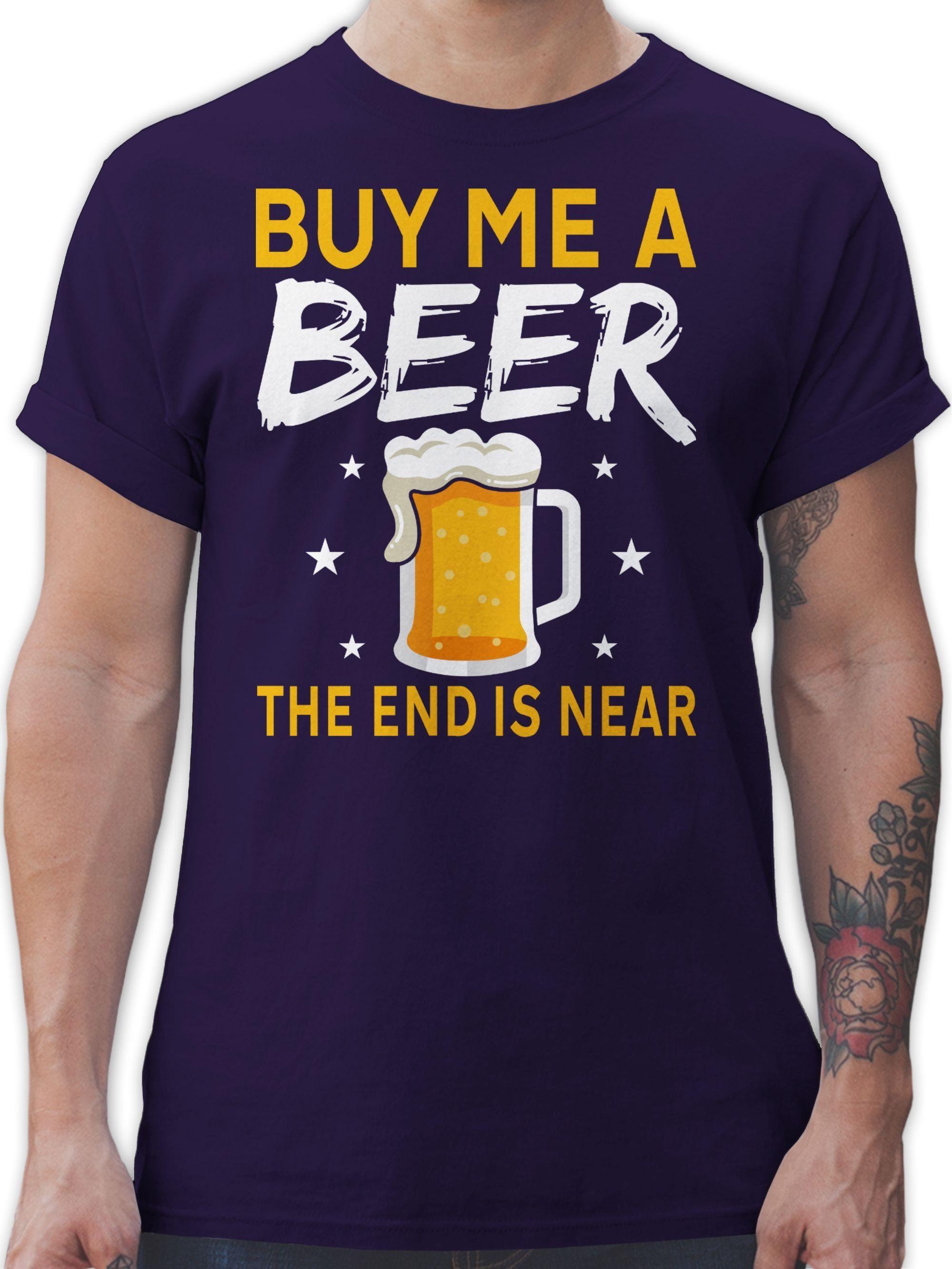 Shirtracer T-Shirt Buy me a beer the end is near Bier Sterne JGA Männer 03 Lila