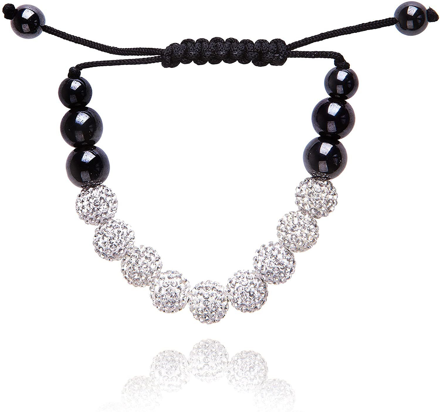 Karisma Edelstahlarmband Karisma Shambala Damen Armband 10 mm Kristalkugeln, mit Kristall Elements Stoff Schwarz Weiss