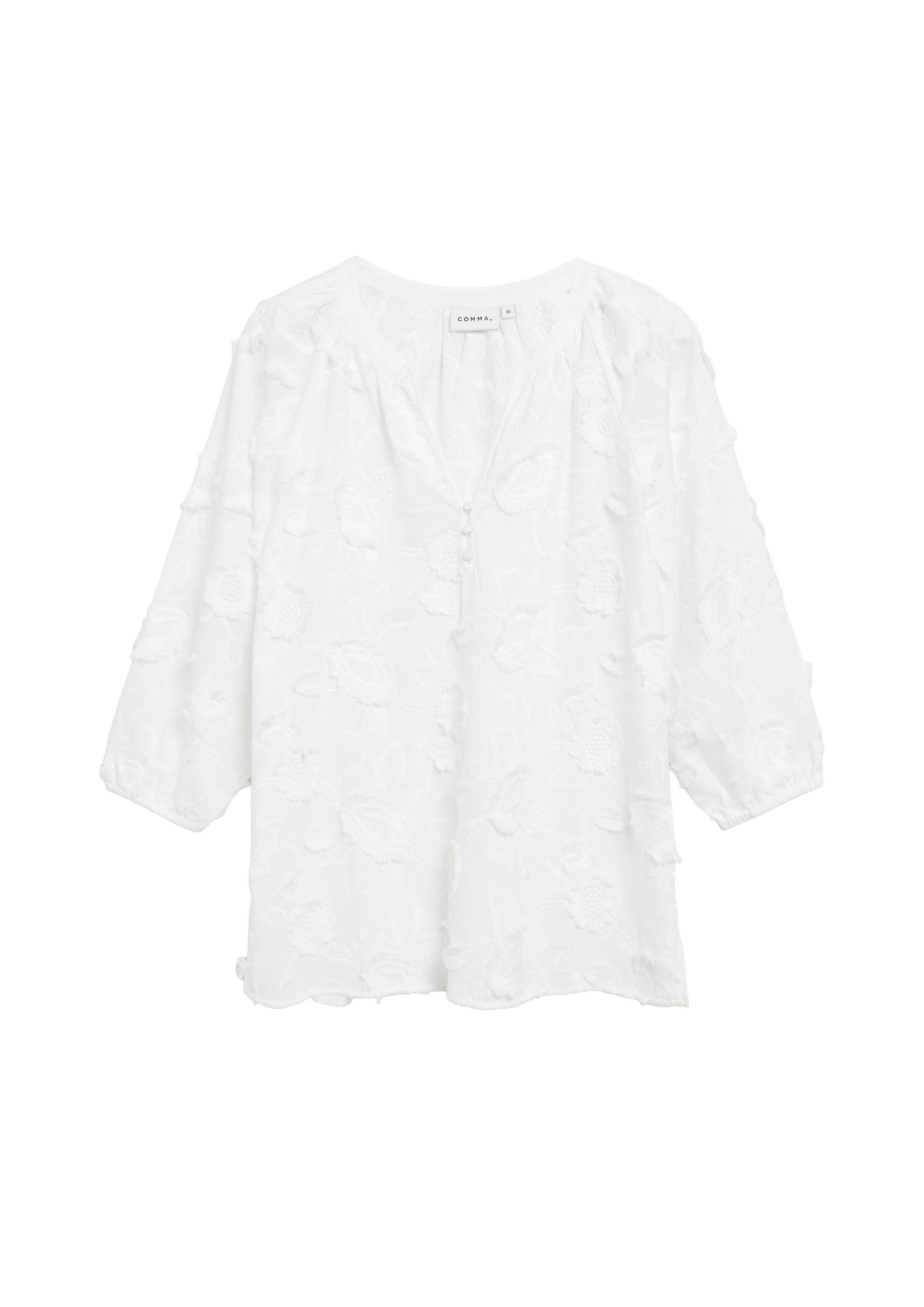 comma Langarmbluse Bluse Tunika-Bluse mit floraler All-over-Stickerei