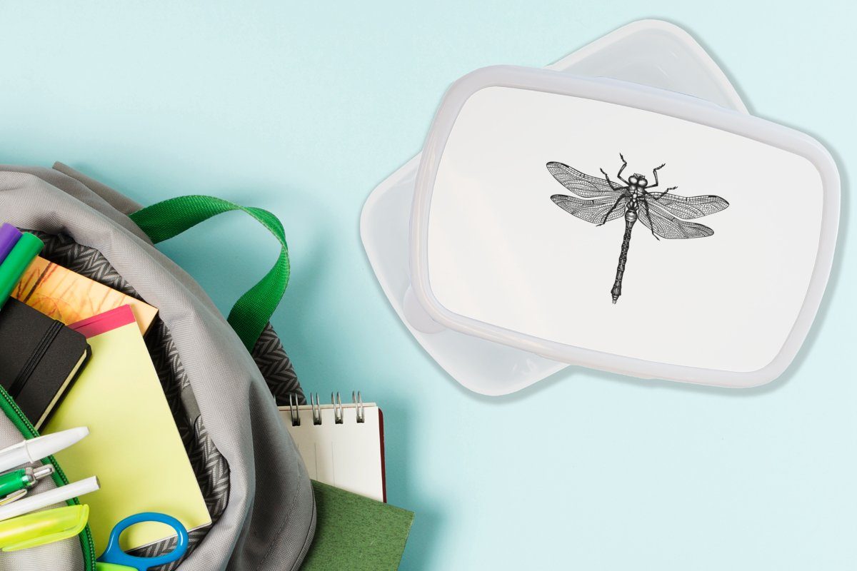 MuchoWow Lunchbox Libelle - Insekten Brotdose, Erwachsene, und Jungs und und Kunststoff, Retro Brotbox Schwarz Mädchen (2-tlg), - für weiß, Kinder - für