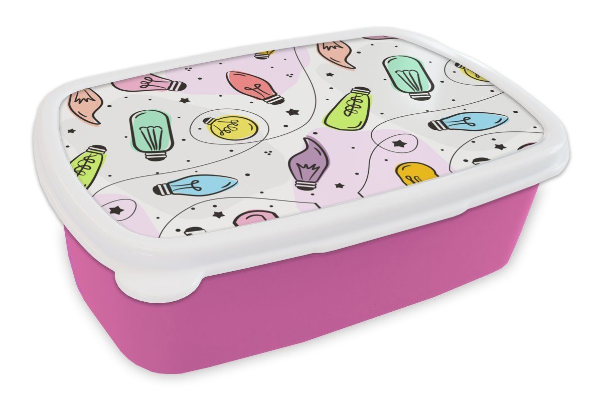 MuchoWow Lunchbox Pastell - Regenbogen - Lampe - Muster, Kunststoff, (2-tlg), Brotbox für Erwachsene, Brotdose Kinder, Snackbox, Mädchen, Kunststoff rosa