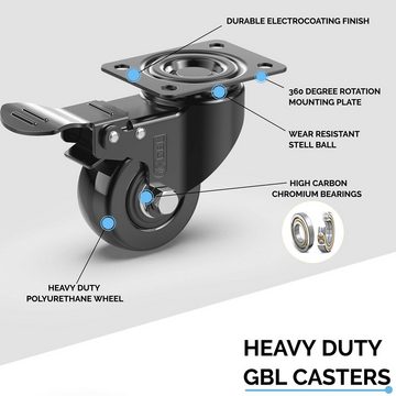 GBL Caster Wheels Möbelrolle Furniture Casters, 2 Brakes, 50mm, 200KG, Heavy Duty Furniture Casters with 2 Brakes, 50mm, 200KG