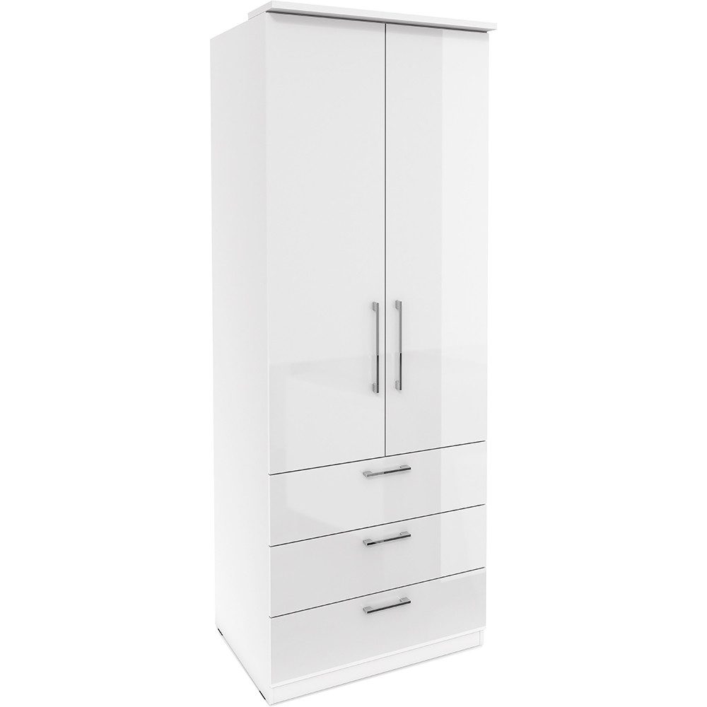 Lomadox Kleiderschrank OLMO-83 weiß mit Fronten in Hochglanz 80/217/63 cm