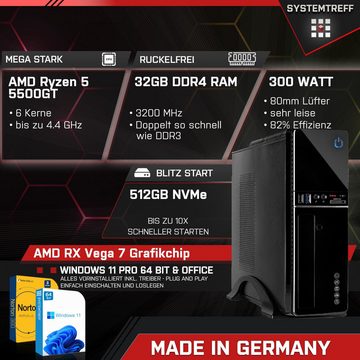 SYSTEMTREFF Mini Mini-PC (AMD Ryzen 5 5500GT, RX Vega 7, 32 GB RAM, 512 GB SSD, Luftkühlung, Windows 11, WLAN)