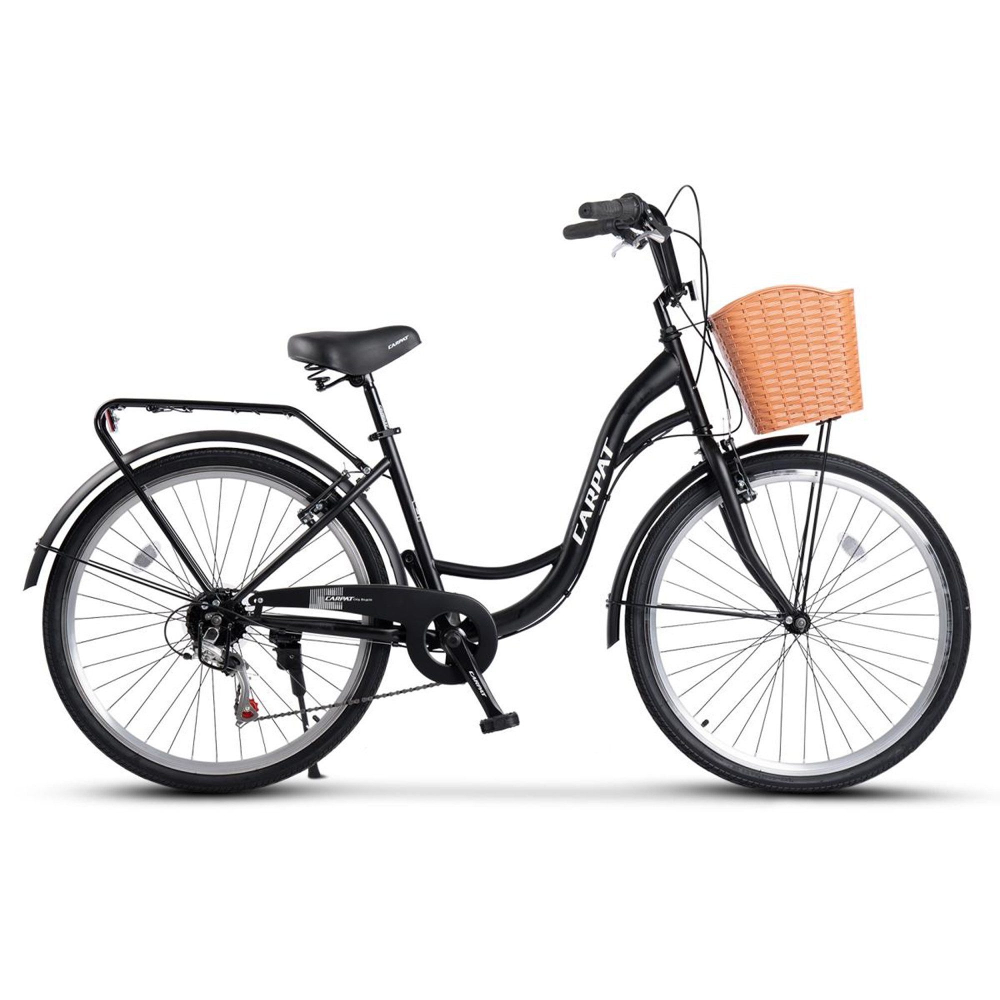 CARPAT SPORT Cityrad 26 Zoll City Fahrrad Damenfahrrad mit Korb,7 Gang Shimano, Hollandrad, 7 Gang Shimano, Kettenschaltung, Citybike V-Bremsen Damen