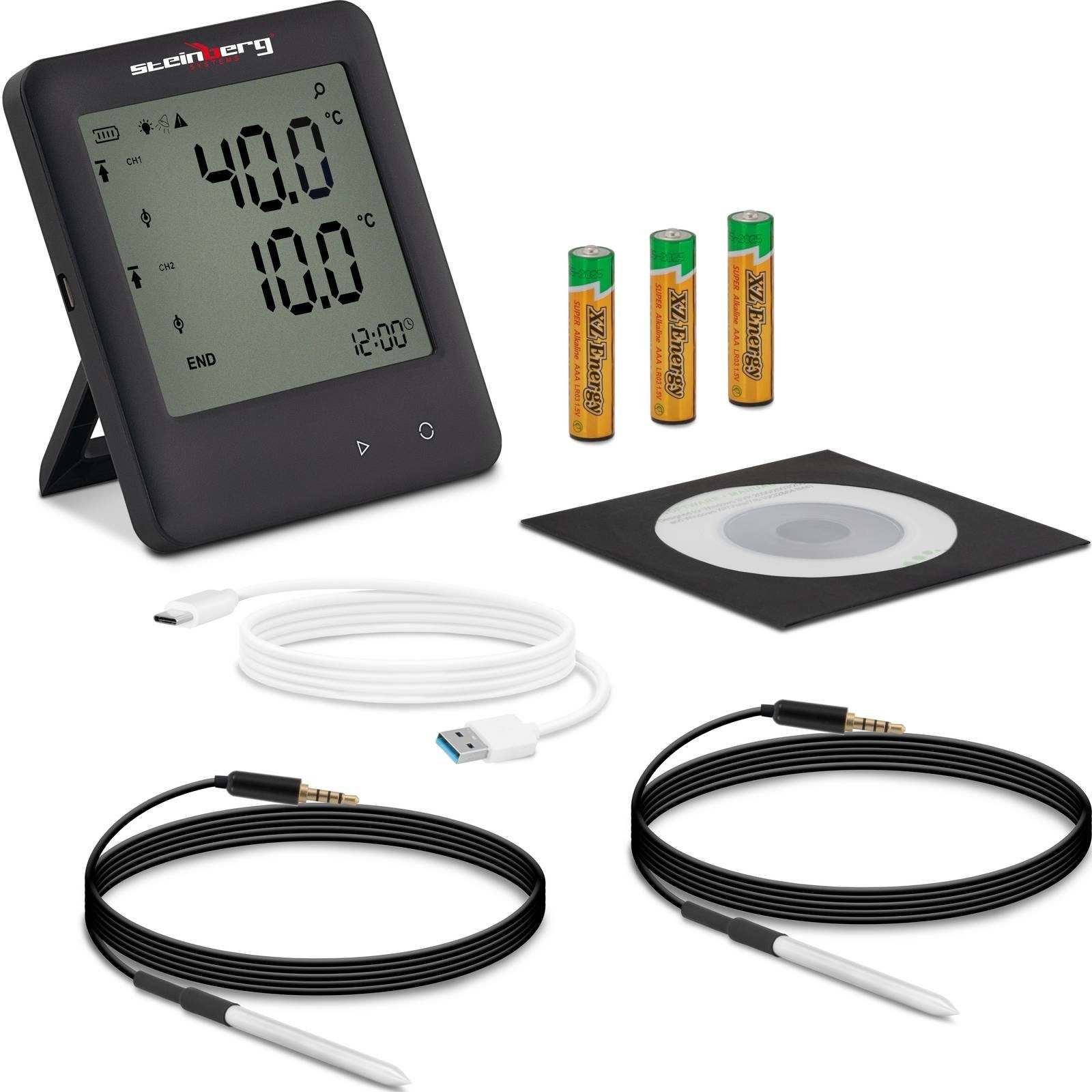 Steinberg Systems Feuchtigkeitsmesser Datenlogger Temperatur Temperaturlogger Micro USB 2 Sensoren -40 bis