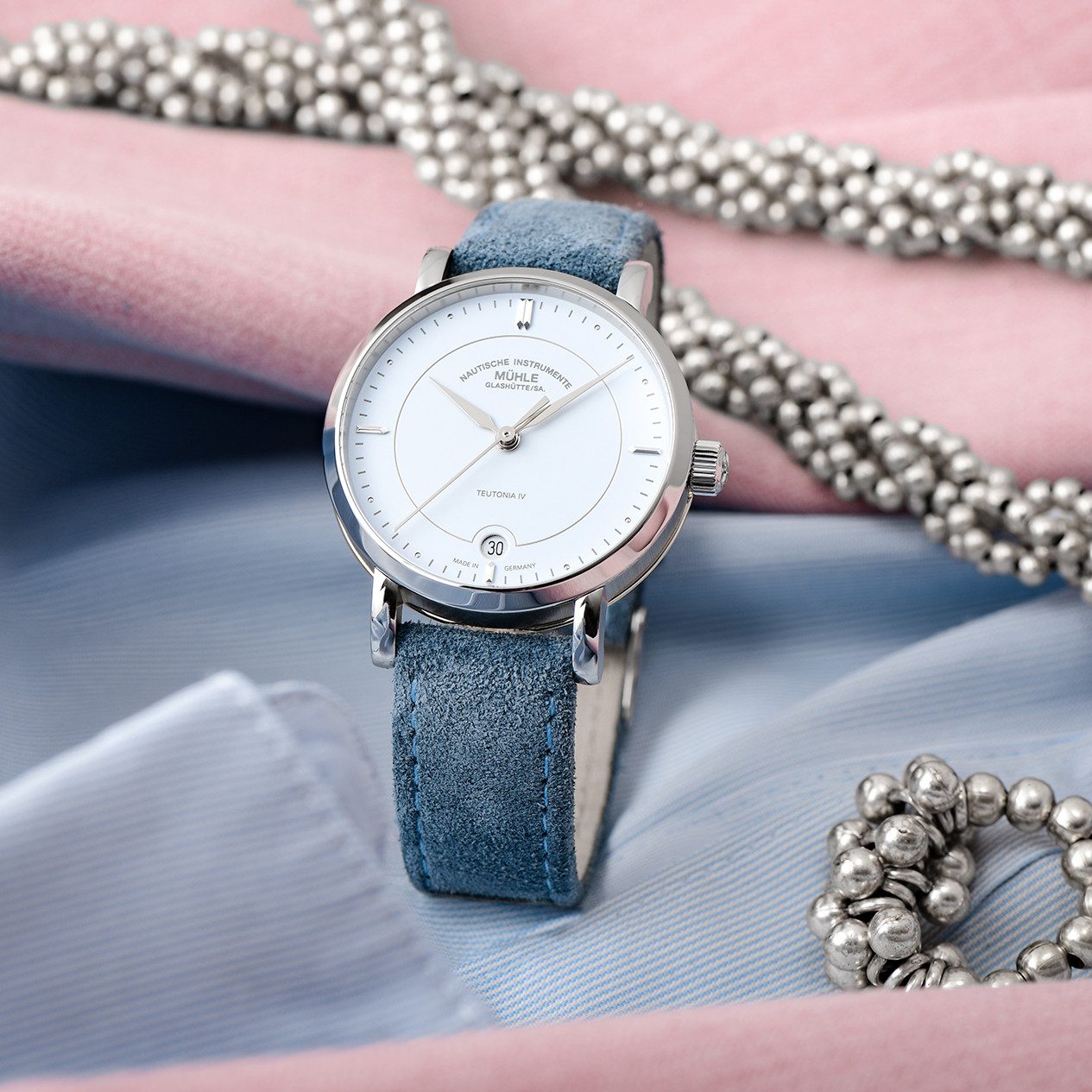 Nautische Instrumente Mühle Glashütte/Sa. Automatikuhr Damenuhr Glashütte Automatik Teutonia IV Lady Pastellblau