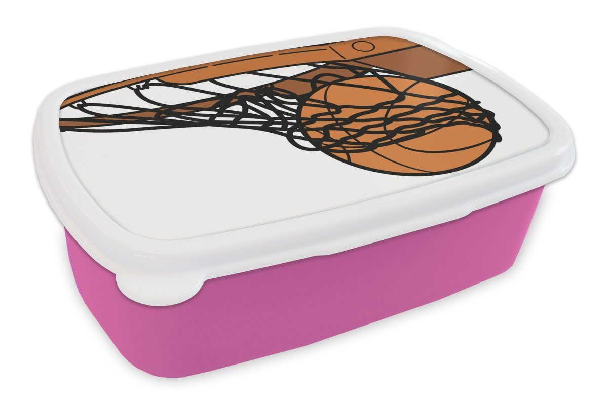 im Basketballs Lunchbox des Netz, Brotbox MuchoWow Kunststoff, für Kinder, Eine Brotdose rosa Snackbox, Kunststoff (2-tlg), Mädchen, Illustration Erwachsene,