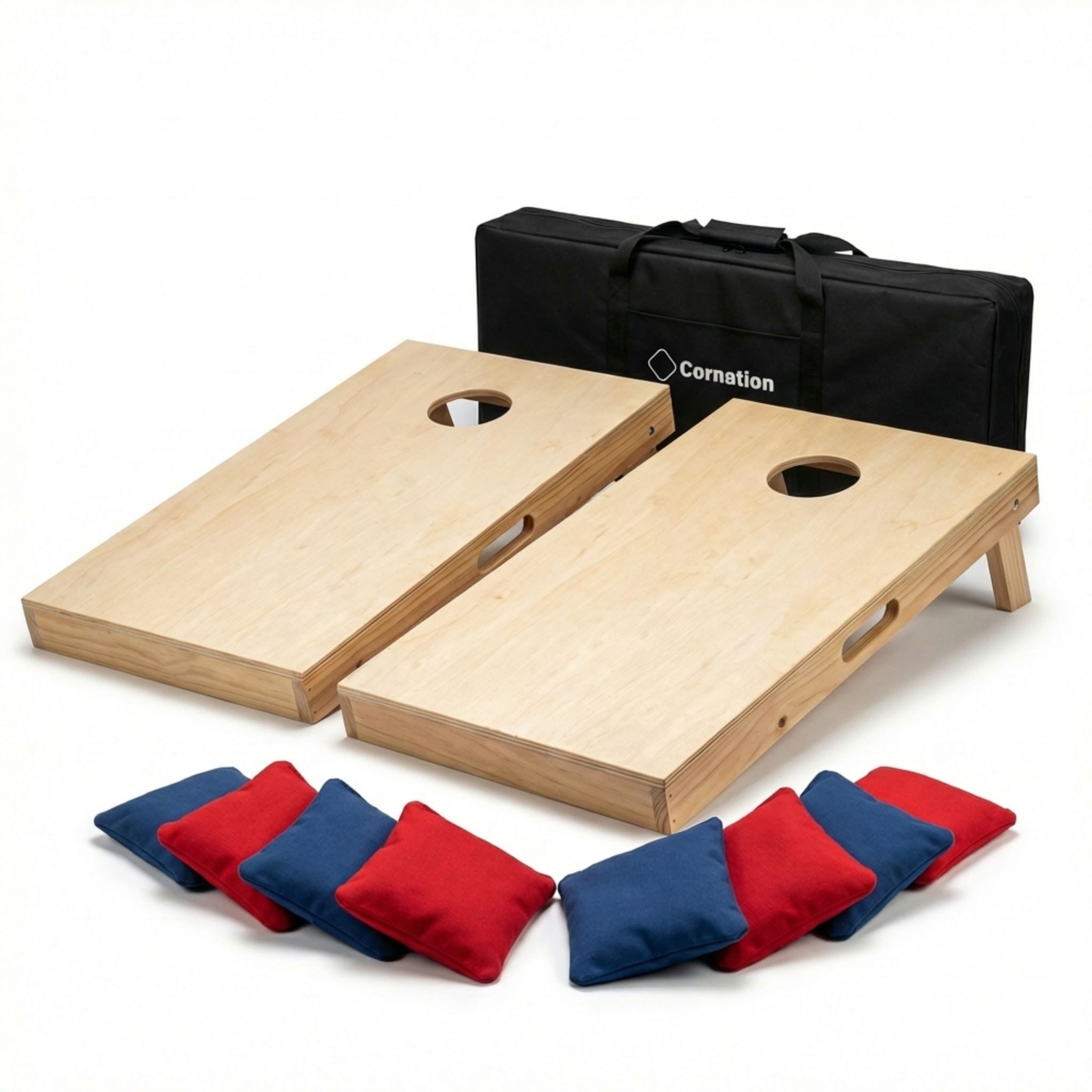 Cornation Spiel Cornhole Set aus Holz 90cm / 120cm - Hochwertiges Outdoor Wurfspiel, inkl. 8 Bags & Tragetasche – Cornhole Spiel Outdoor