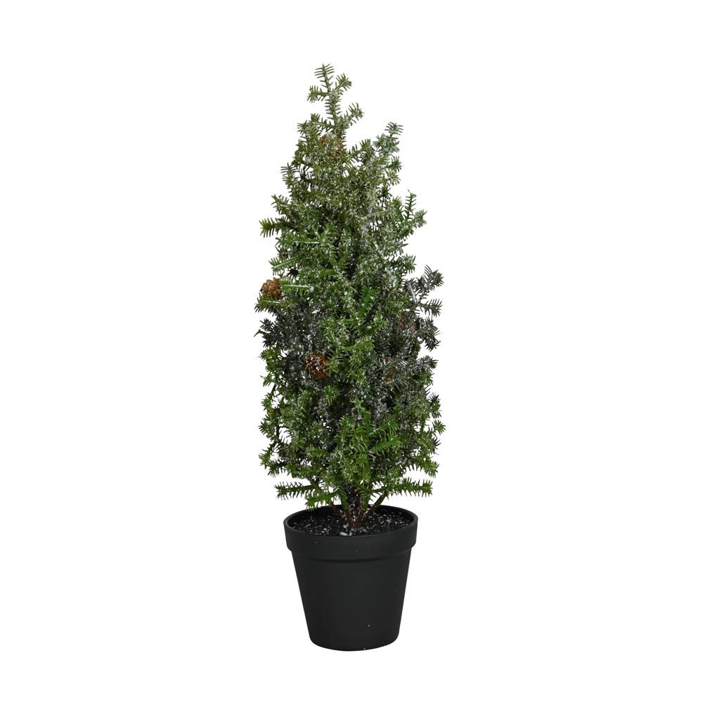 Kunstpflanze Dekotanne FROST grün geeist mit Tannenzapfen H45cm Schnee Kunststoff T, Posiwio