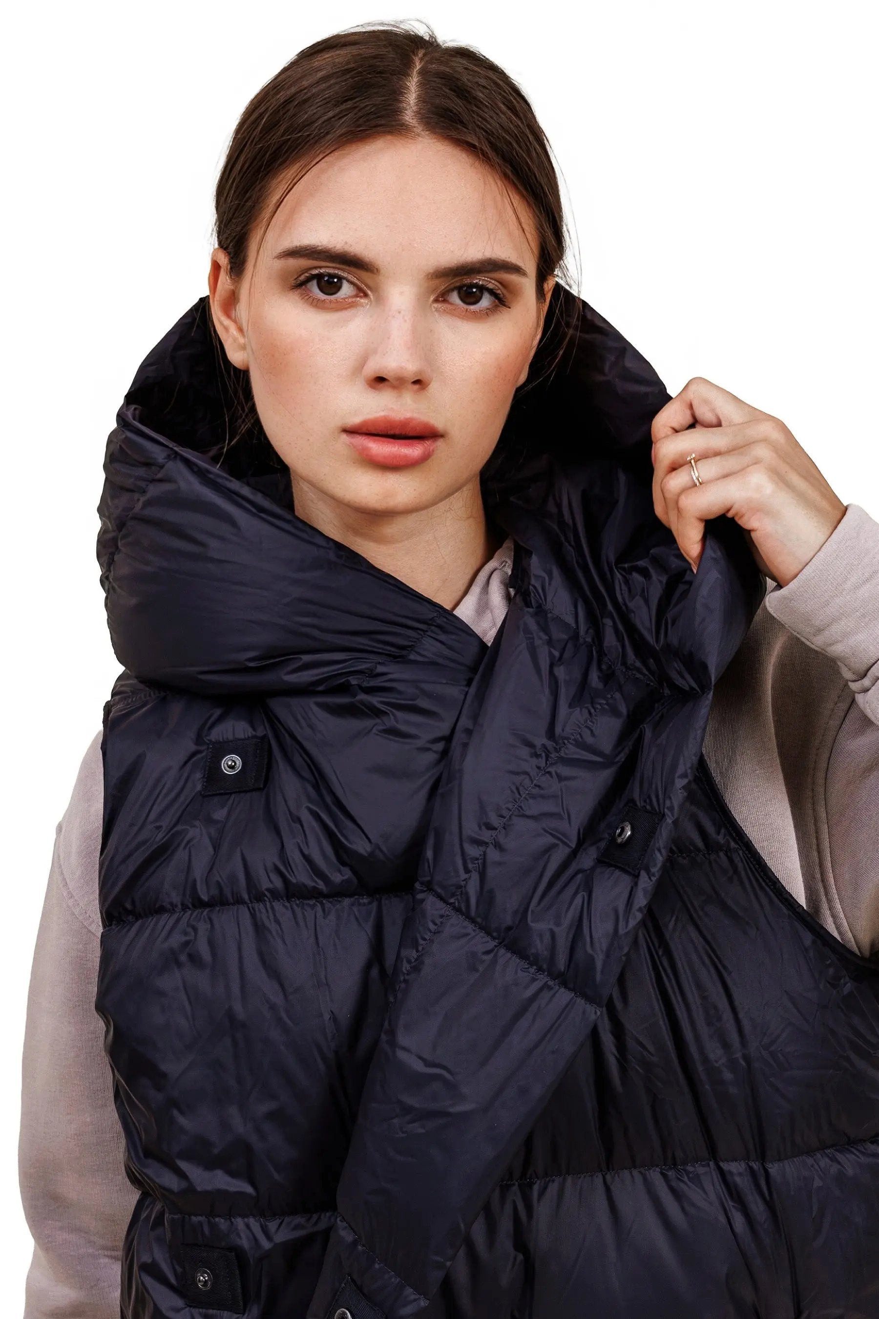 JNBY Daunenweste JNBY Damen lange Daunenweste mit Kapuze Herbst/Winterweste darknavy