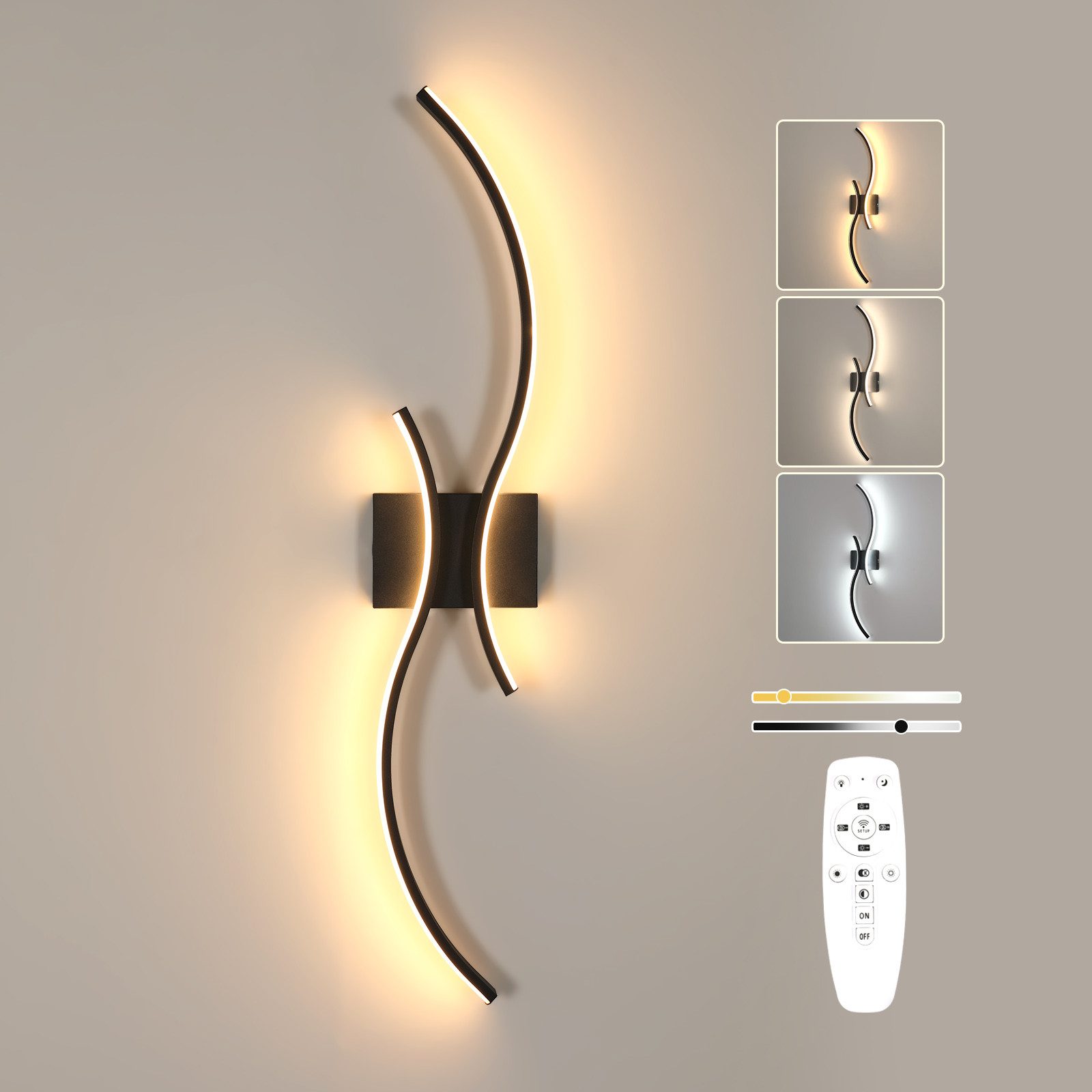 Riserva LED Wandleuchte LED Wandleuchte Dimmbar Schwarz 32W mit Fernbedienung
