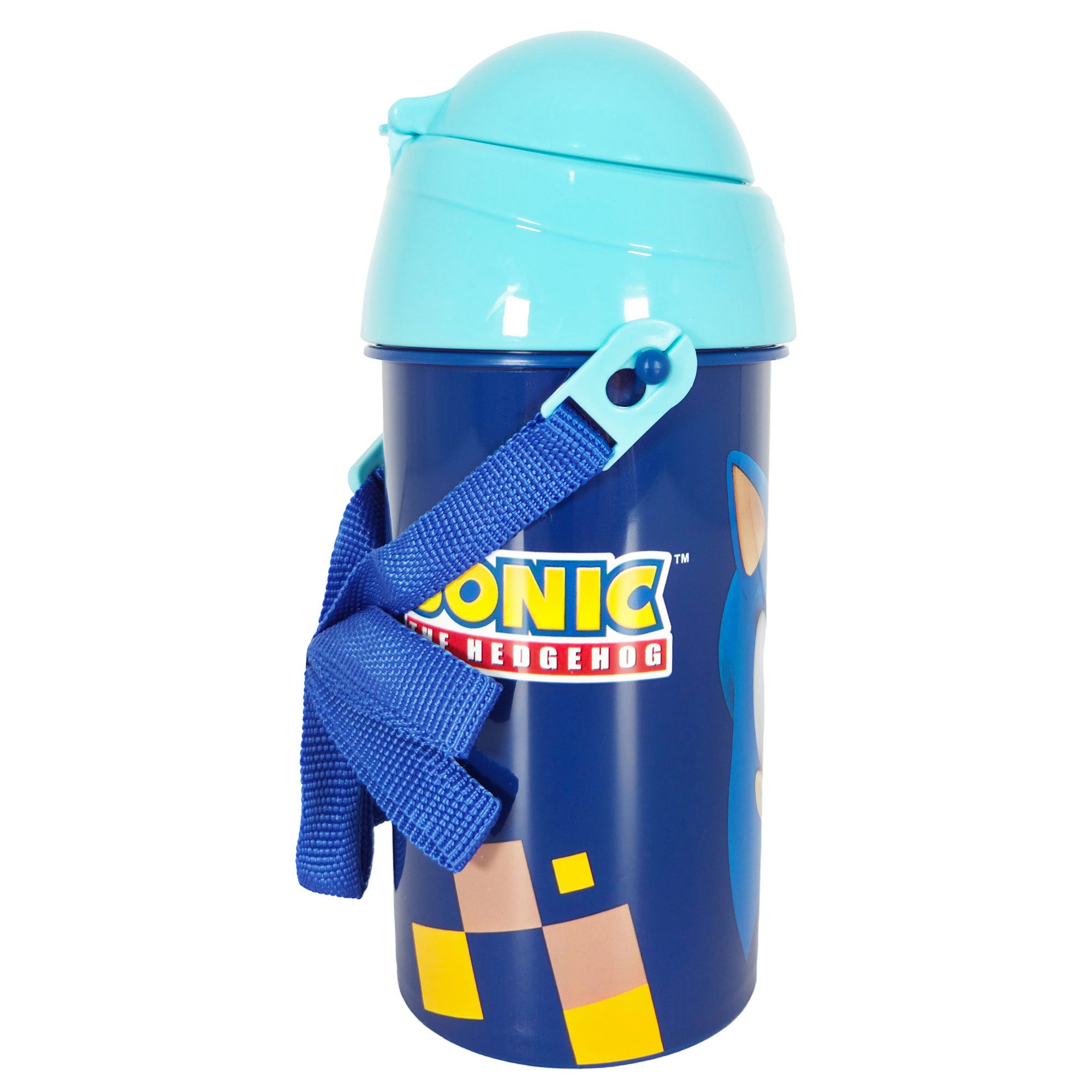 Sonic The Hedgehog Trinkflasche Sonic The Hedgehog Wasserflasche Flasche mit Trinkhalm Gurt 500 ml